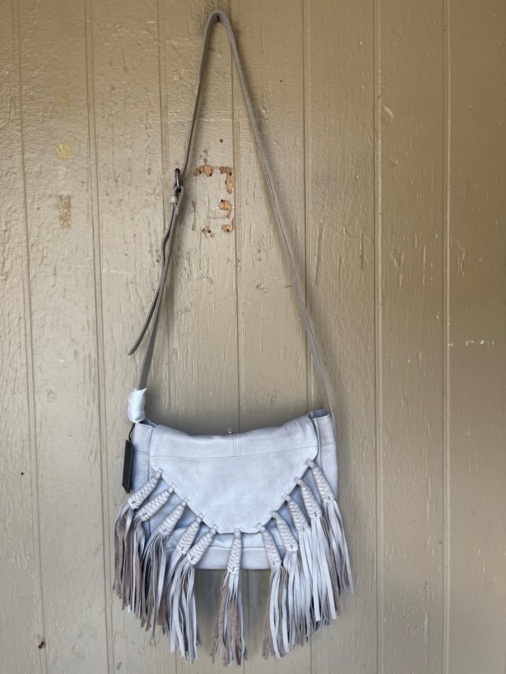 Day And Moon Daylee Leather Fringe Crossbody Bag in Light Gray